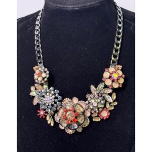 Joan Rivers statement necklace clusters of multi color floral‎ rhinestones